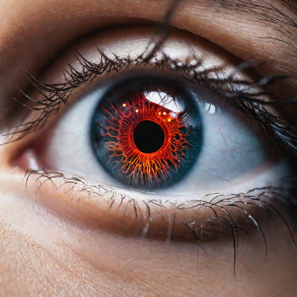Глаз человека с отражением нейронов мозга в зрачке