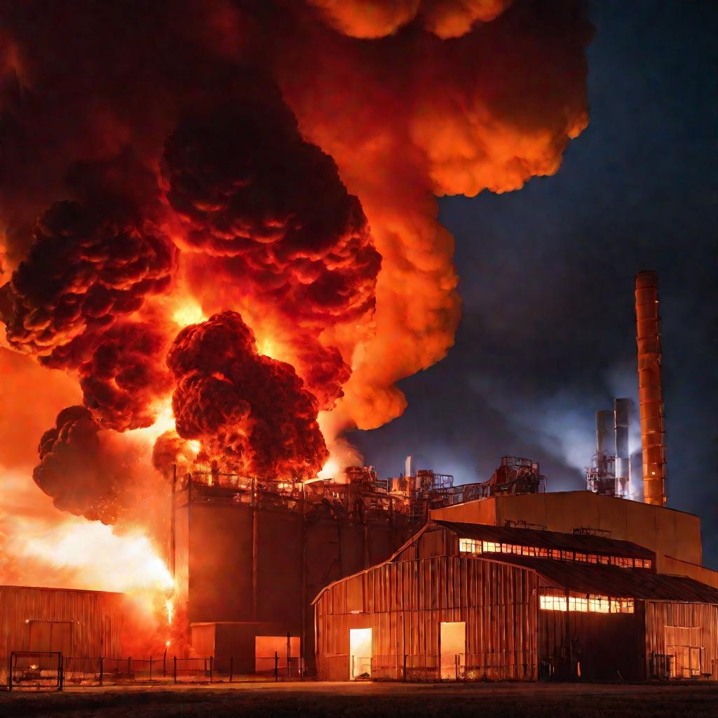 Ночной пожар на заводе