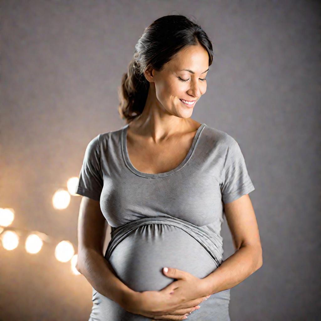 Беременная женщина нежно прикасается к животу