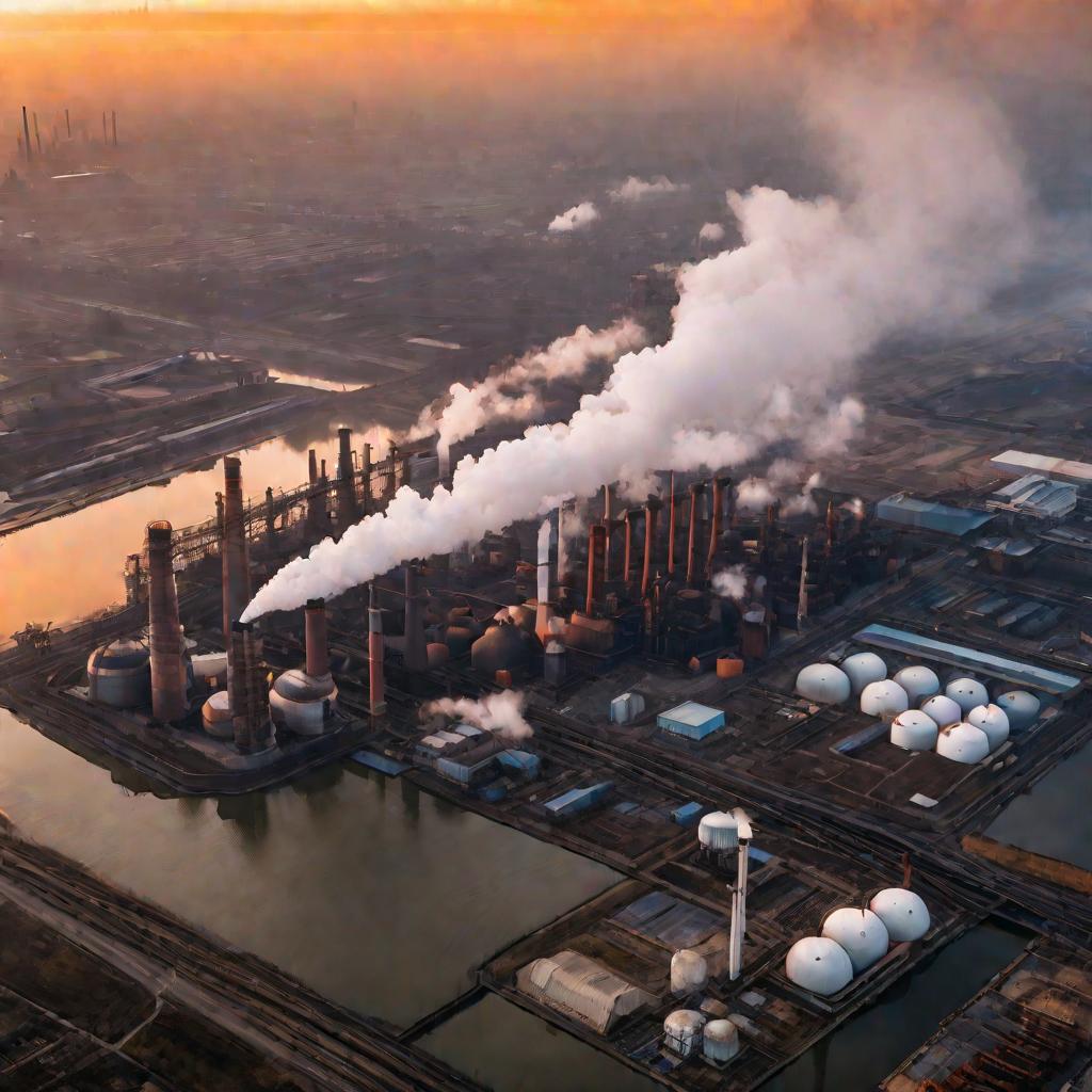 Загрязненный промышленный город с выбросами паров ртути в воздух