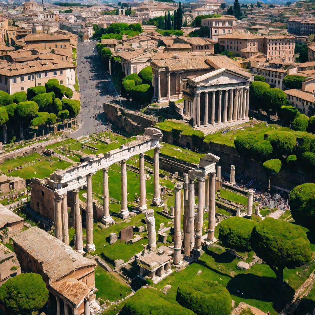 Вид сверху на Римский форум, солнечный весенний полдень