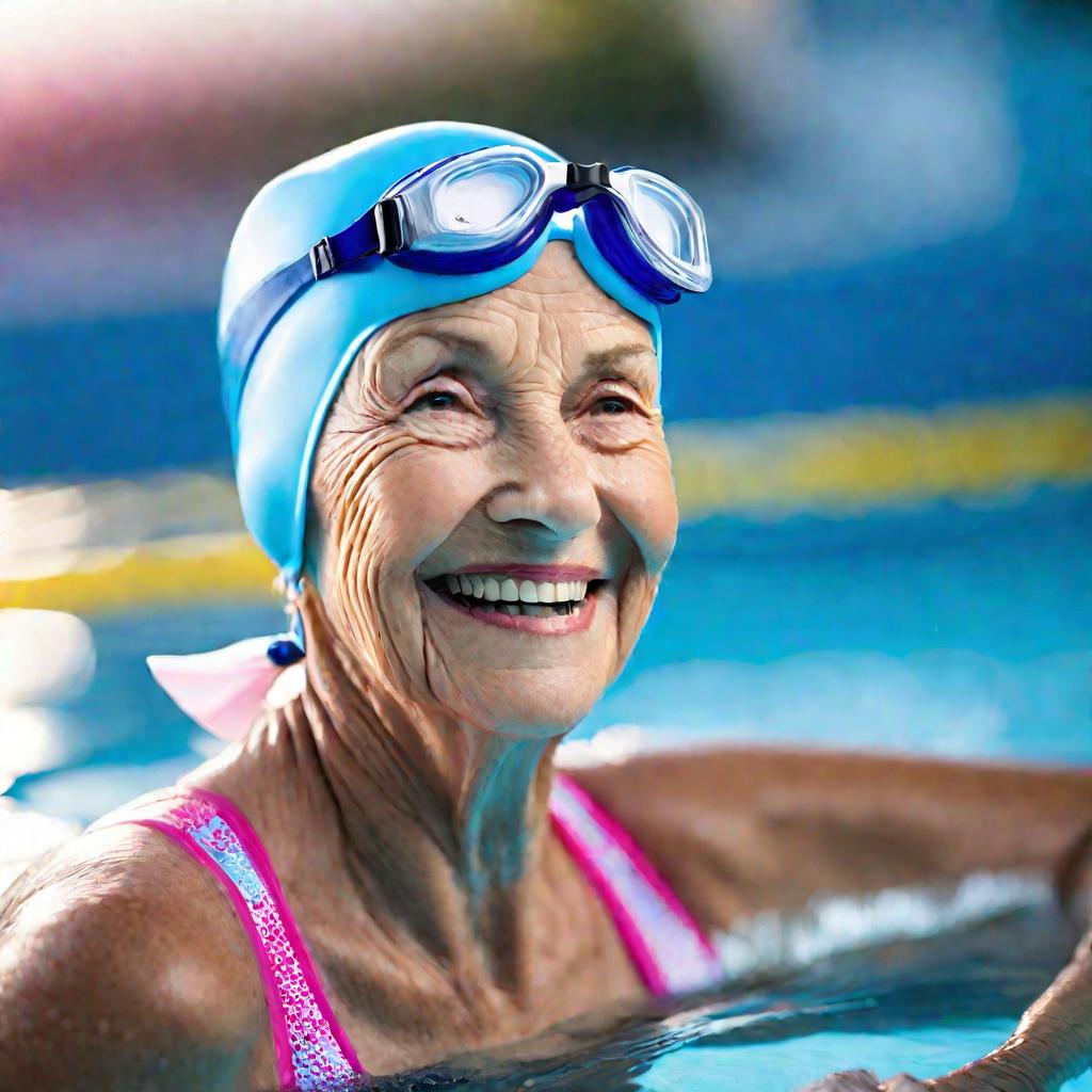 Пожилая женщина плавает в бассейне