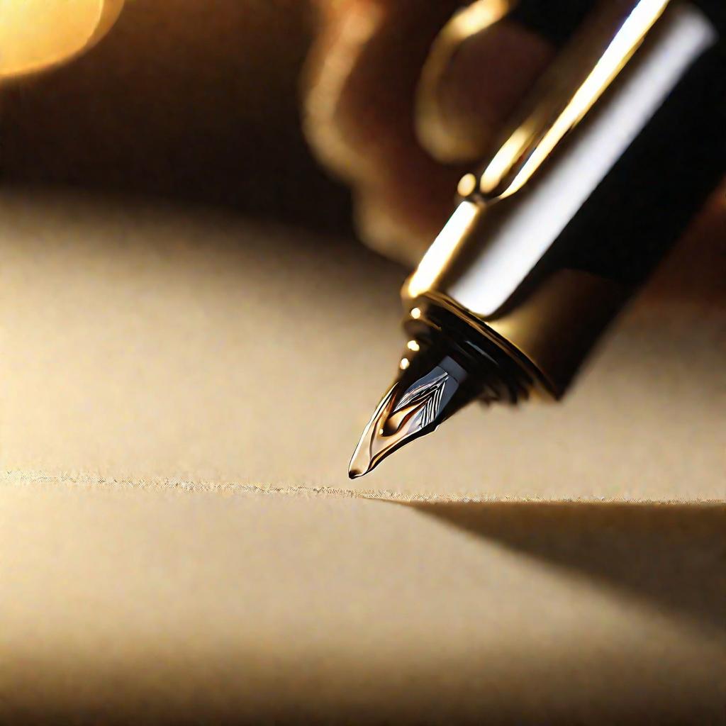 Ручка, выводящая чернильную каплю на лист бумаги