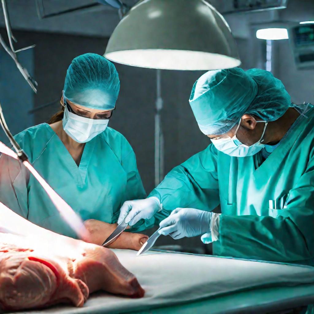Два врача в операционной удаляют опухоль кожи пациента