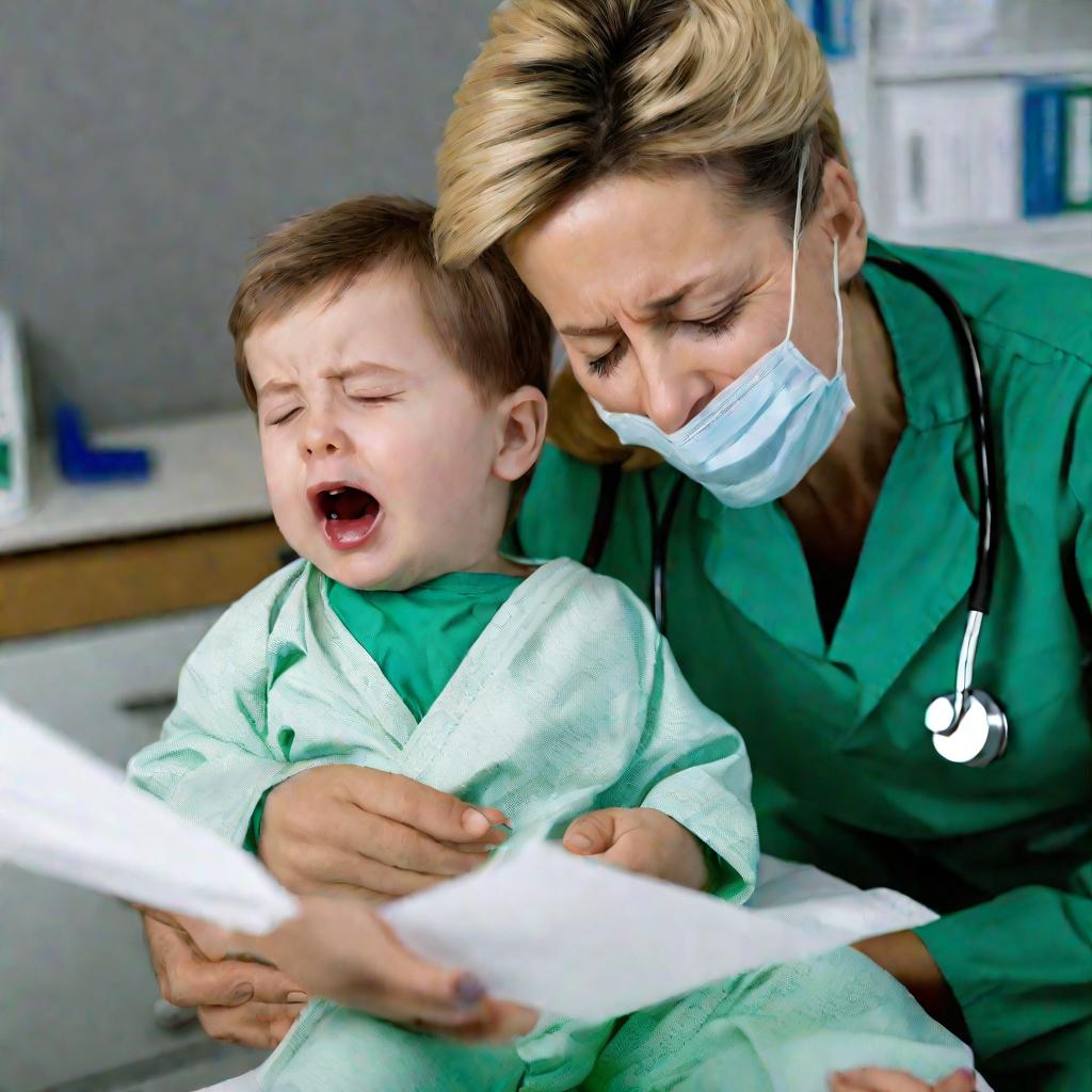 Мальчик с цианозом, которого осматривает доктор