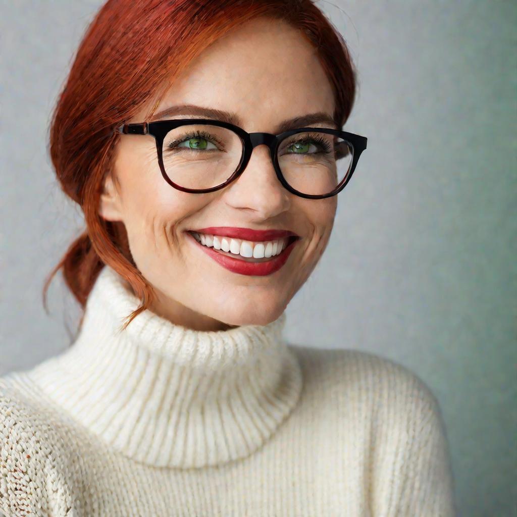 Портрет женщины в очках с рыжими волосами