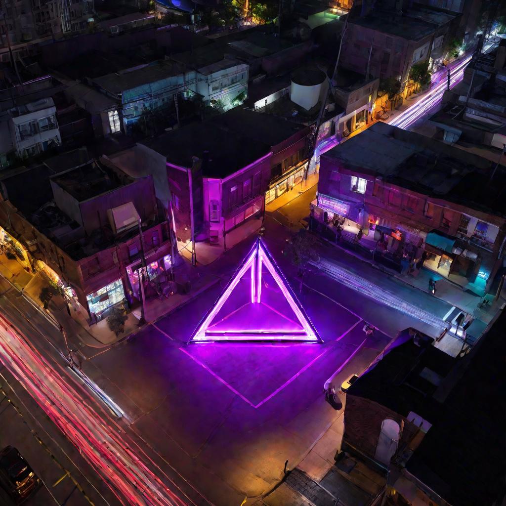 Светящийся равносторонний треугольник на ночной улице