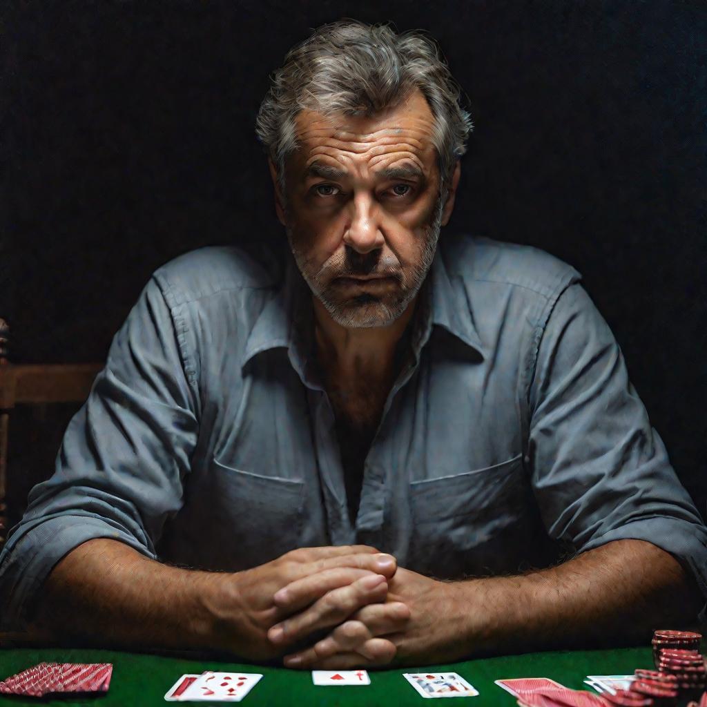 Портрет мужчины, у которого развилась зависимость от карточных игр в одиночестве