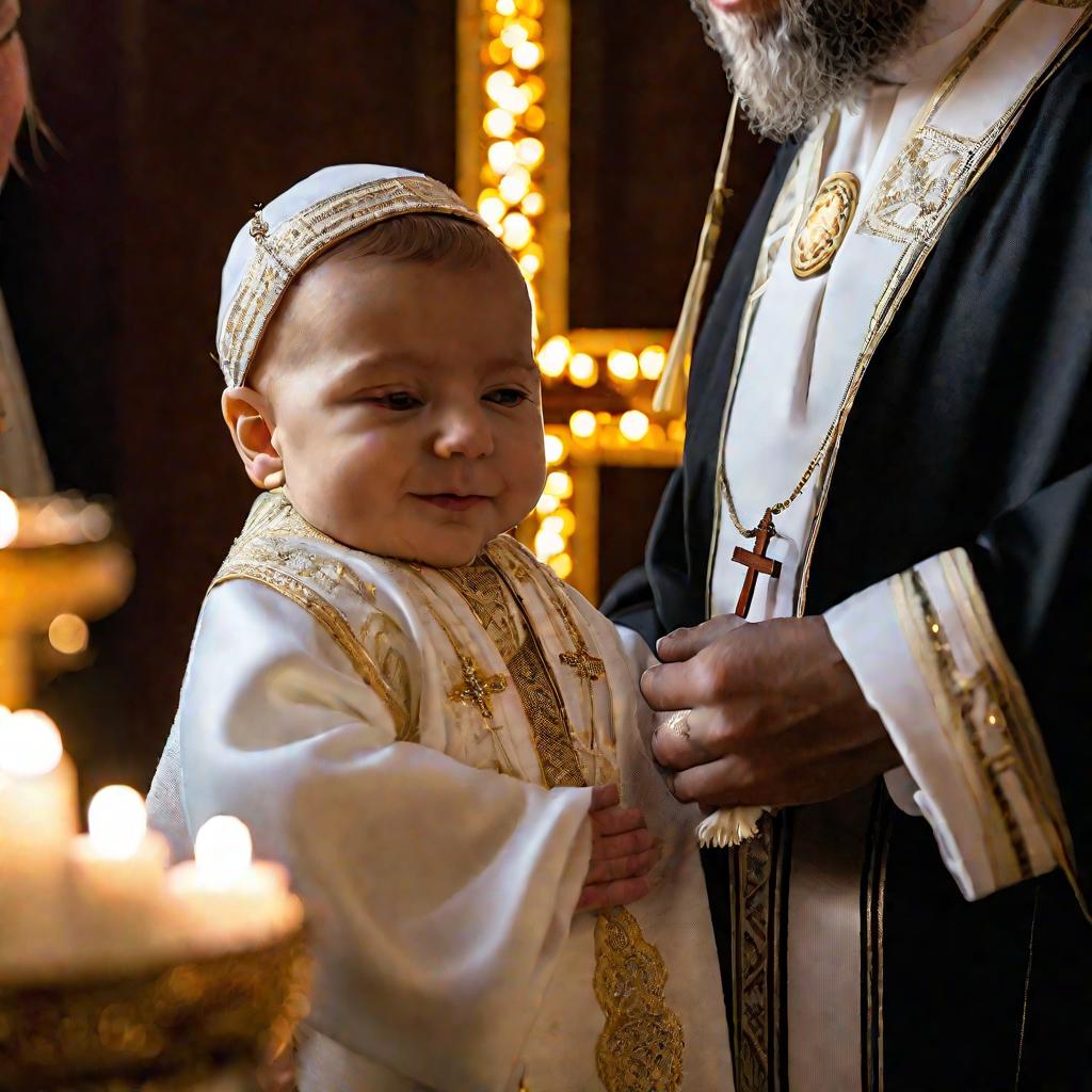 Священник крестит младенца