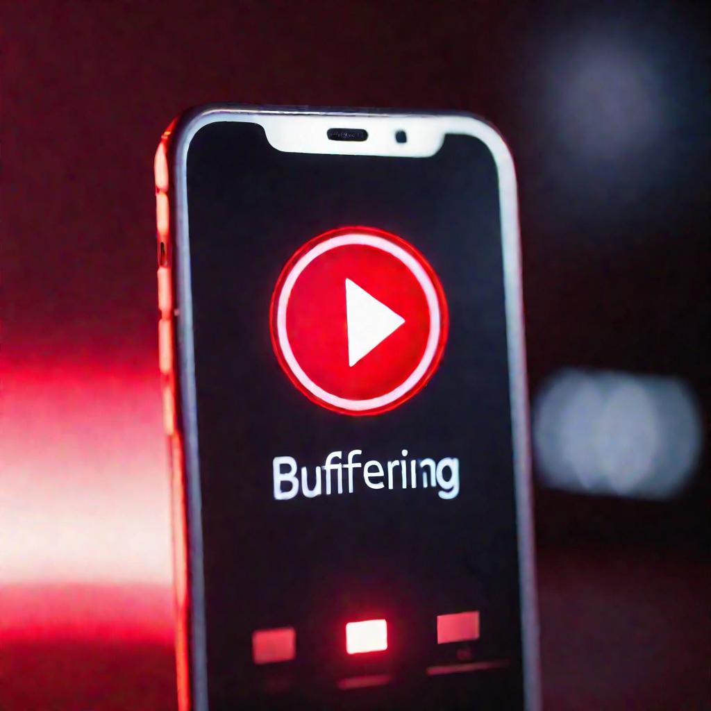 Застывшая иконочка буферизации видео на экране смартфона