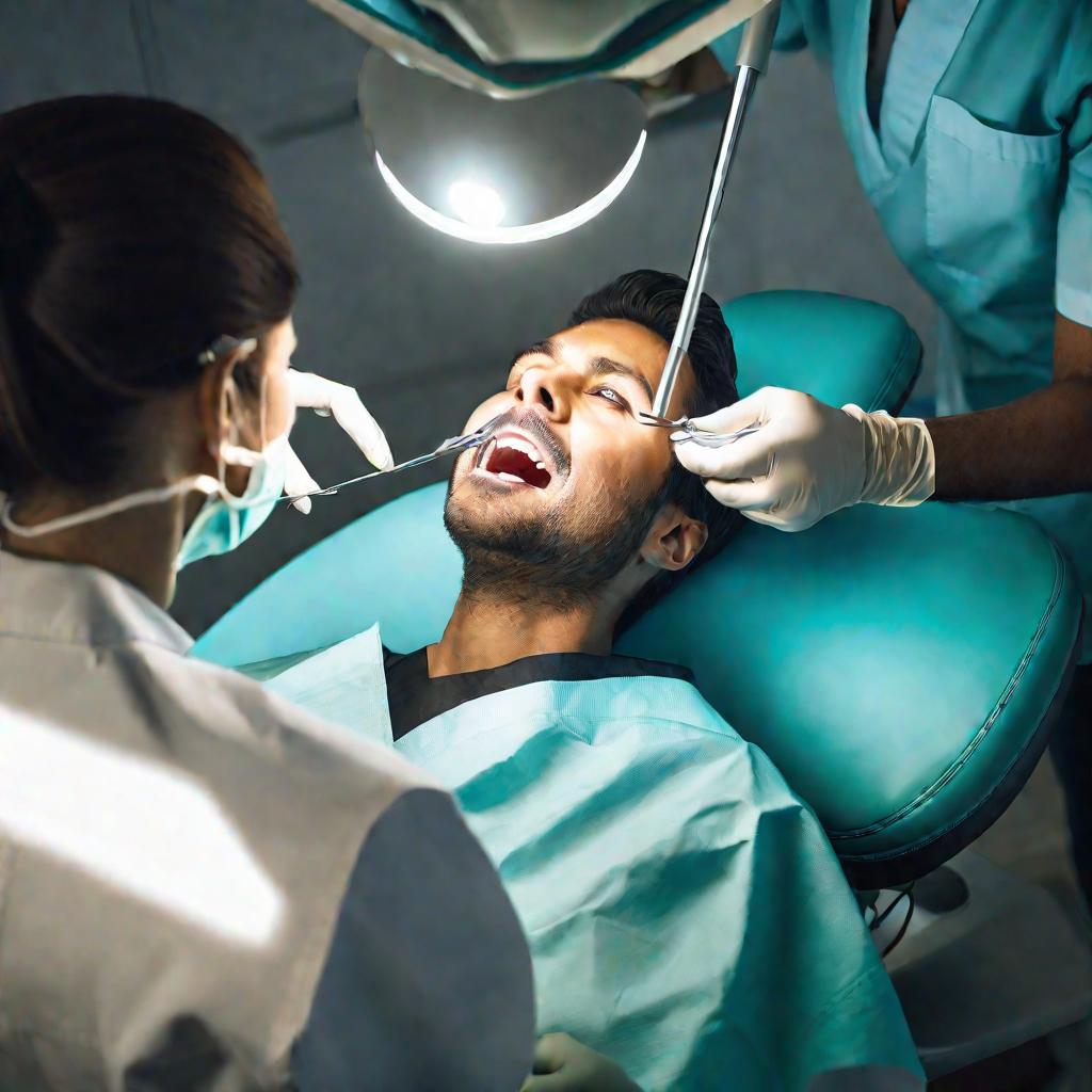 Стоматолог работает над лечением кариеса зуба пациента в современном стоматологическом кабинете