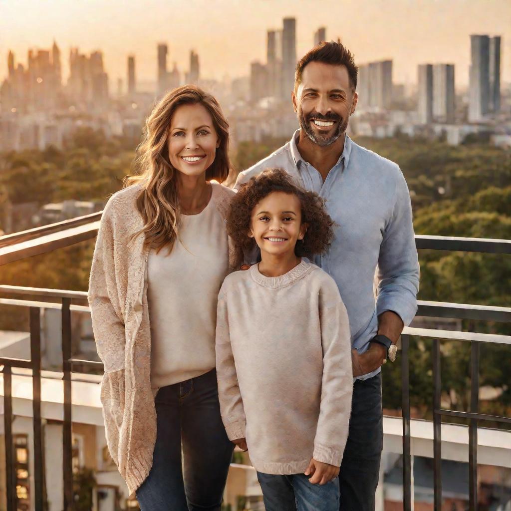 Счастливая семья на балконе новостройки