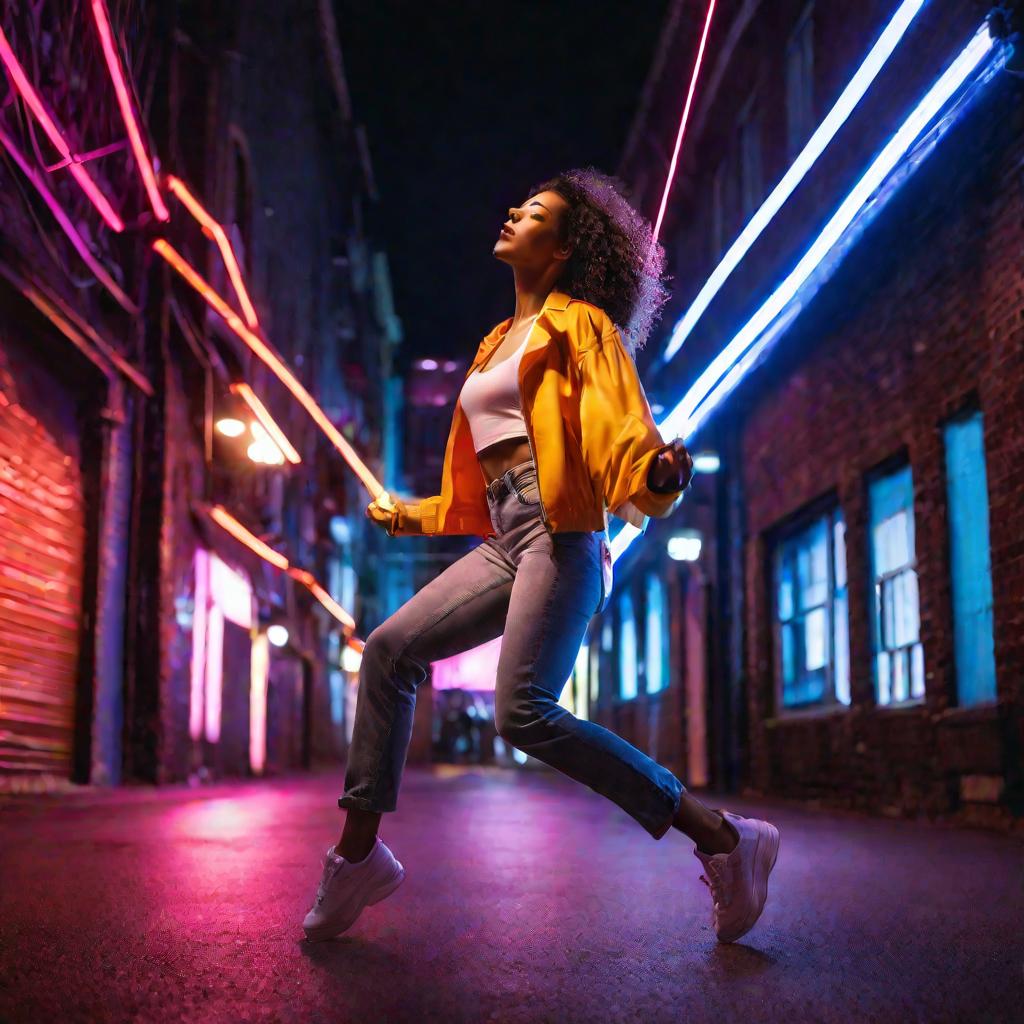 Девушка танцует в переулке