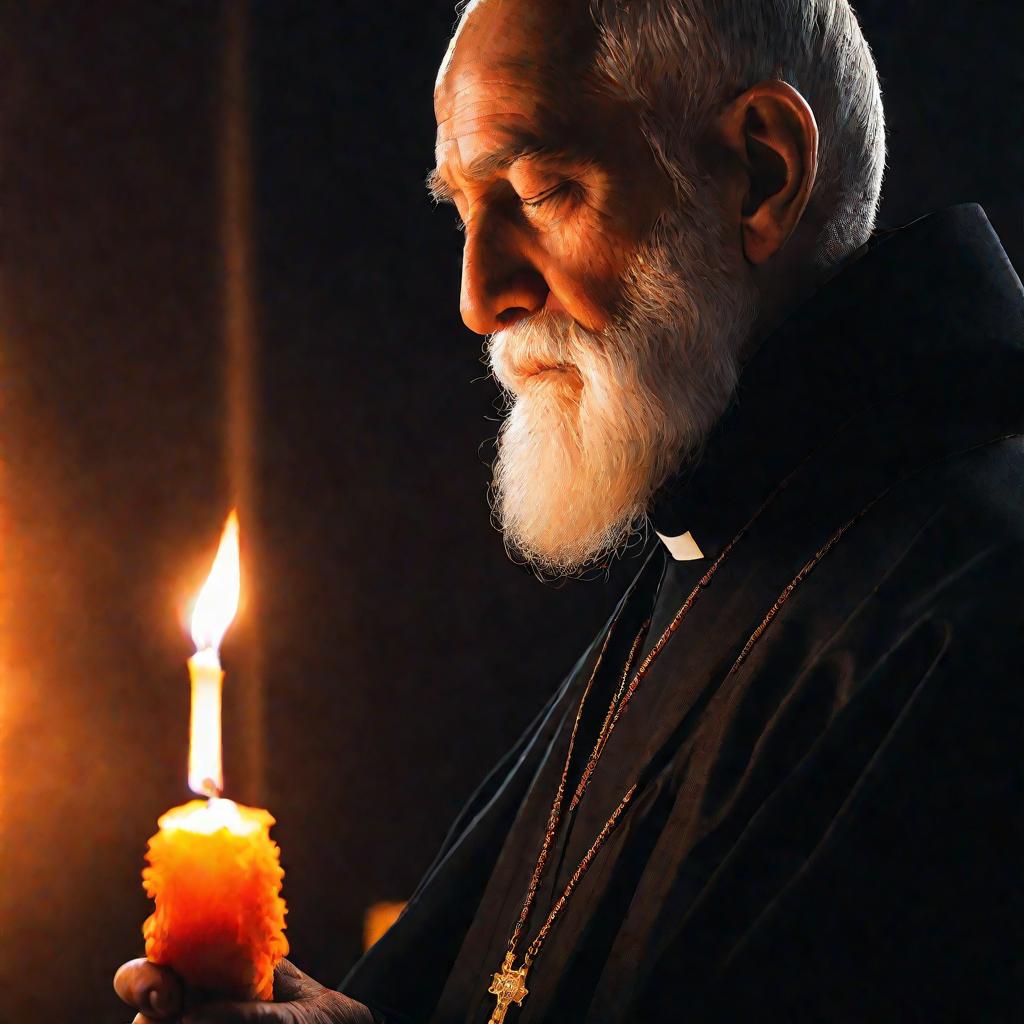 Священник с горящей свечой