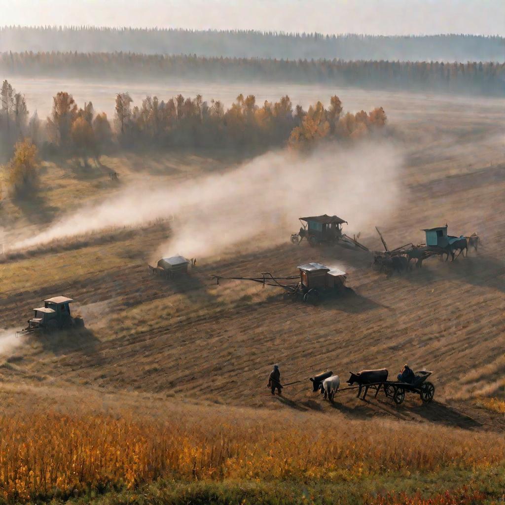 Крестьяне пашут поле