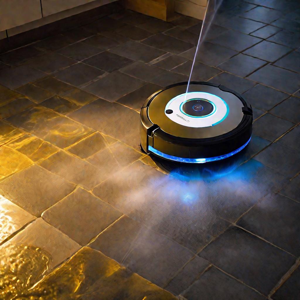 Робот-пылесос ночью распыляет воду на пол во время мытья