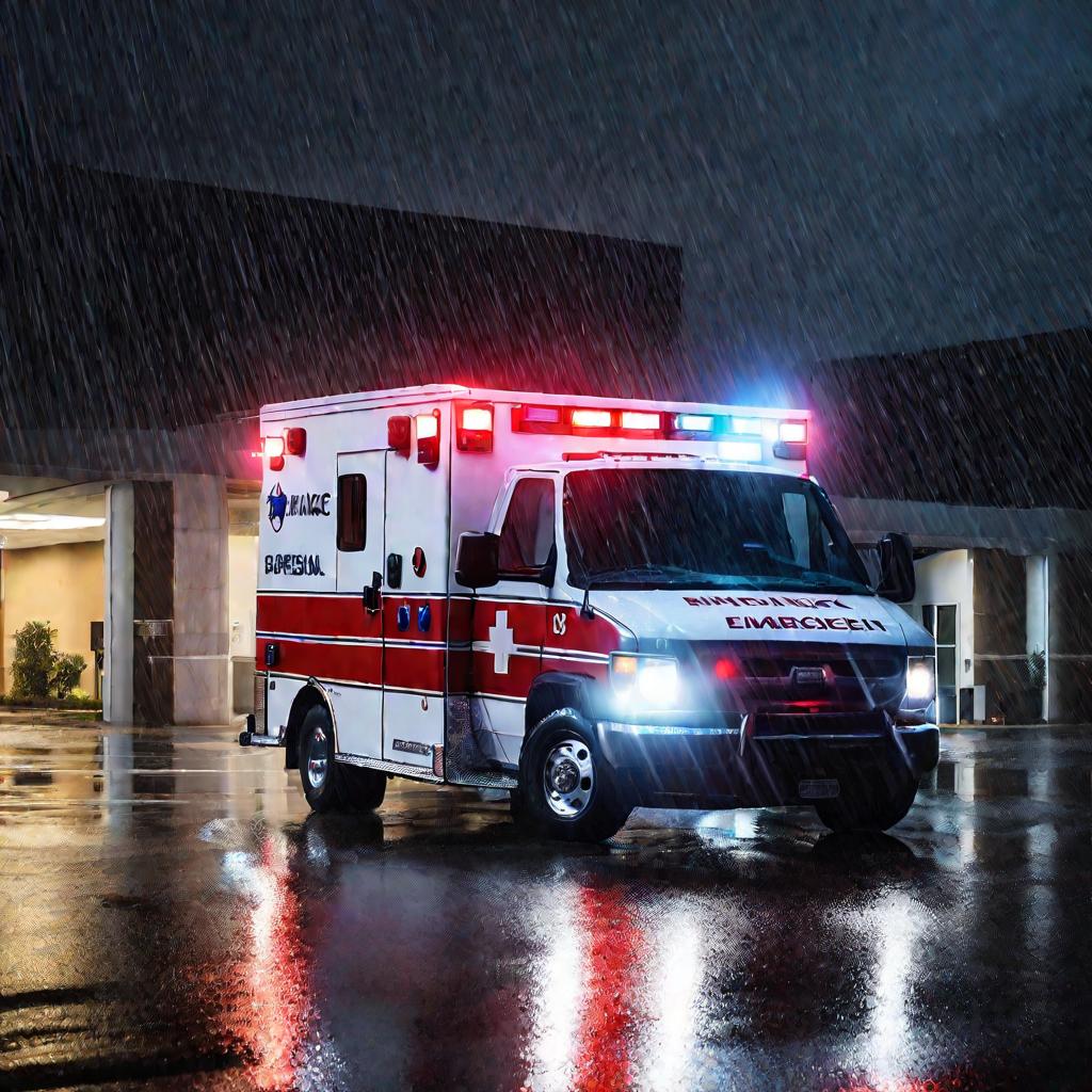В ночное время машина скорой помощи привозит мужчину в больницу