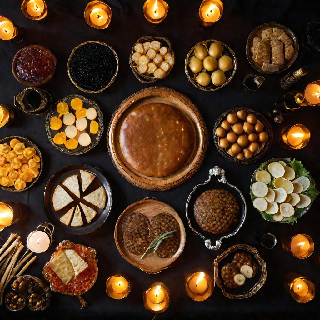Поминальный стол с едой и свечами