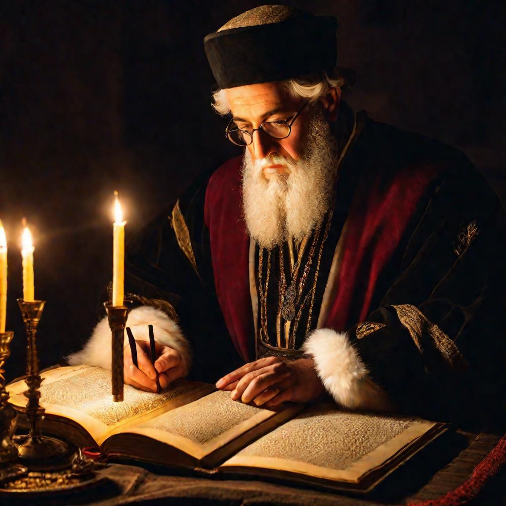 Еврейский ученый читает рукопись