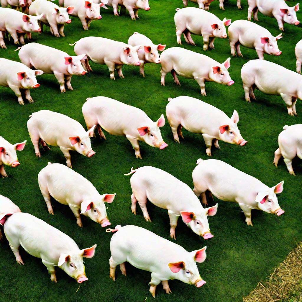 Чистые белые свиньи в современных стерильных хлевах