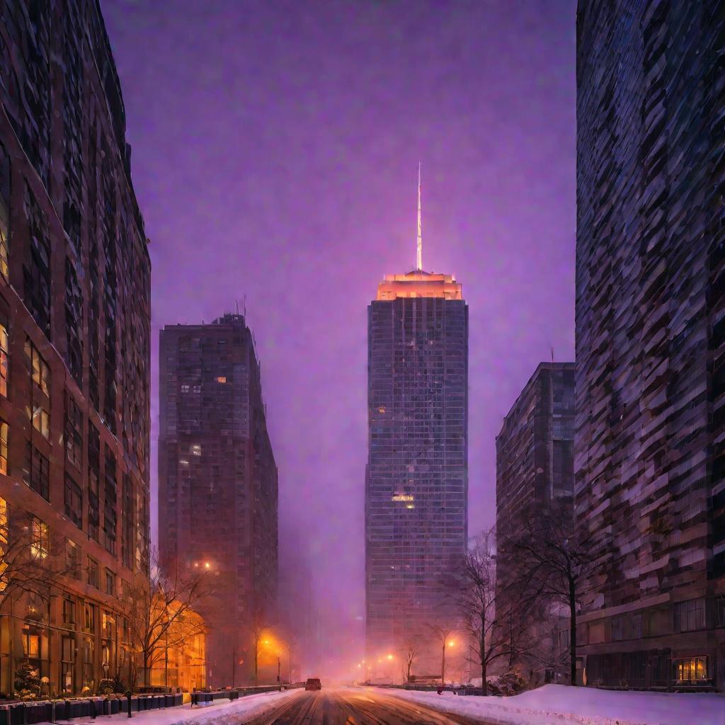 Зимний городской пейзаж с небоскребами