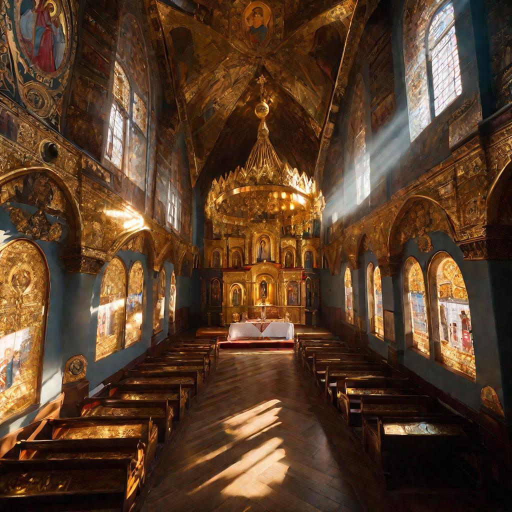 Вид сверху на иконостас в православном храме