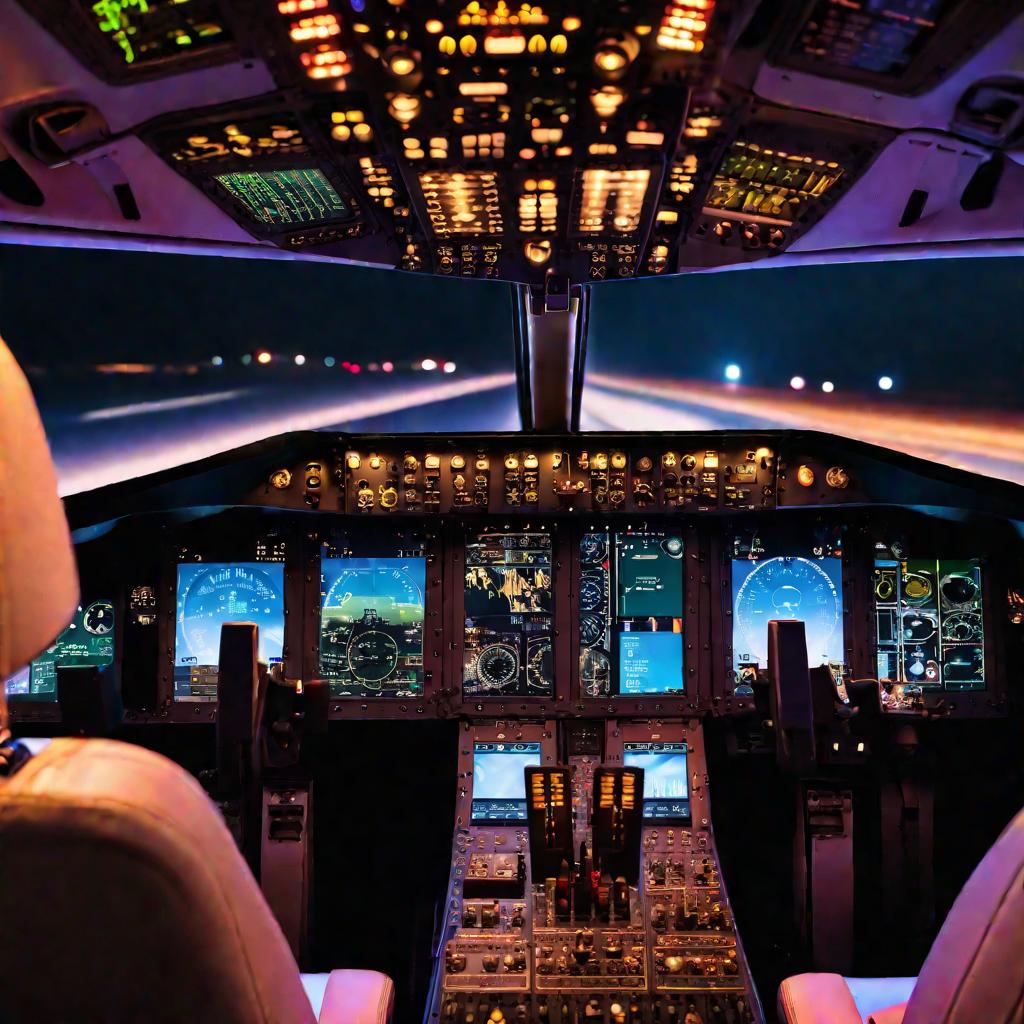 Панель управления самолета ночью