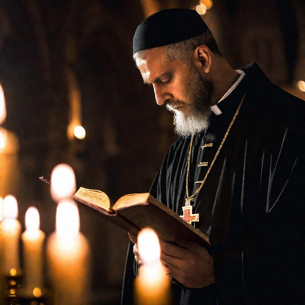 Портрет православного священника при свечах