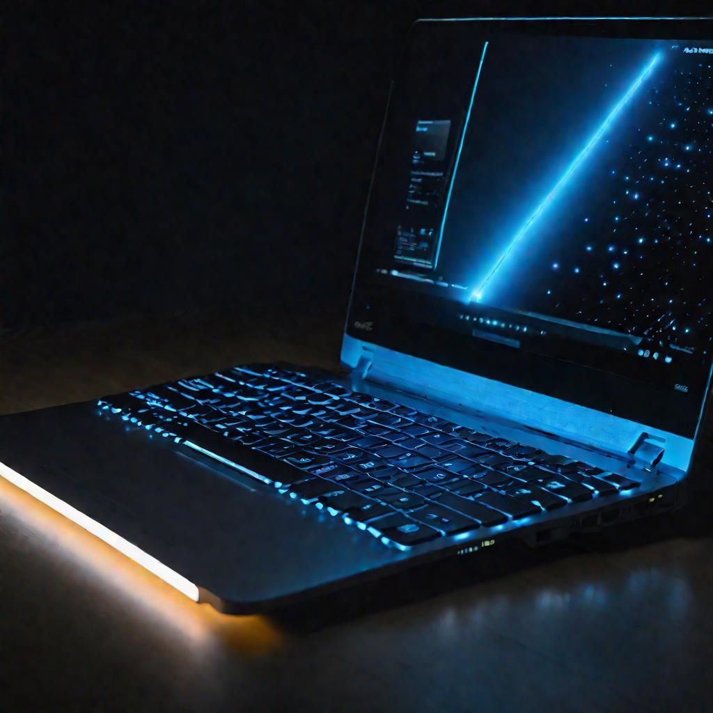 Неработающий ноутбук с подсветкой клавиатуры