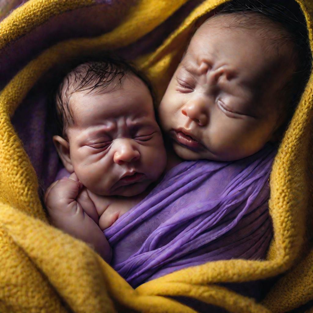 портрет плачущего новорожденного с синей кожей на руках у матери