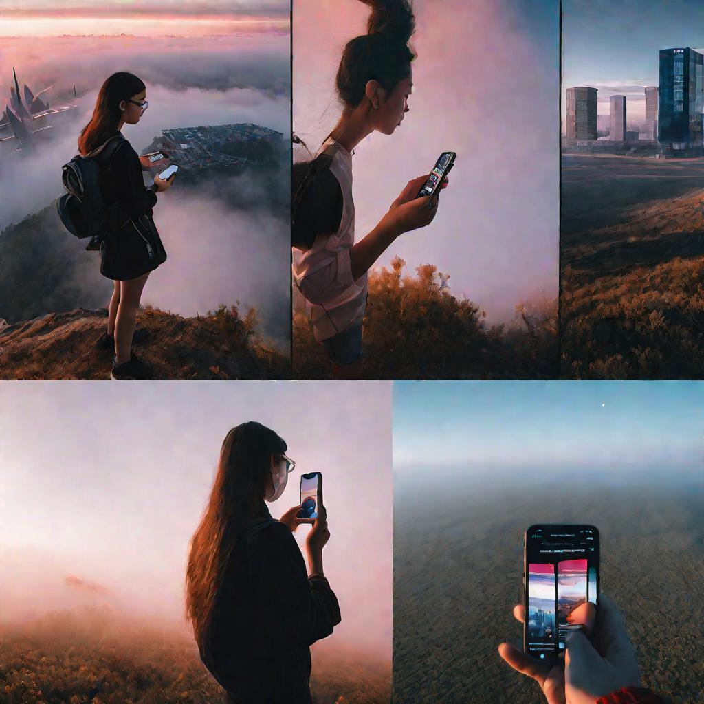 Туман, телефон с большой иконкой; Лицо девушки, губная помада; Синий график памяти