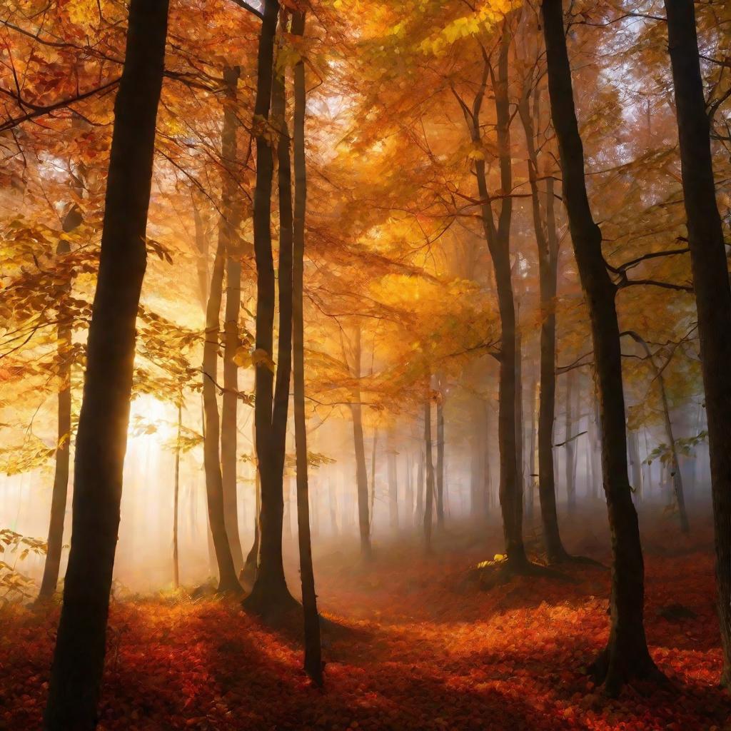 Лес осенью на закате