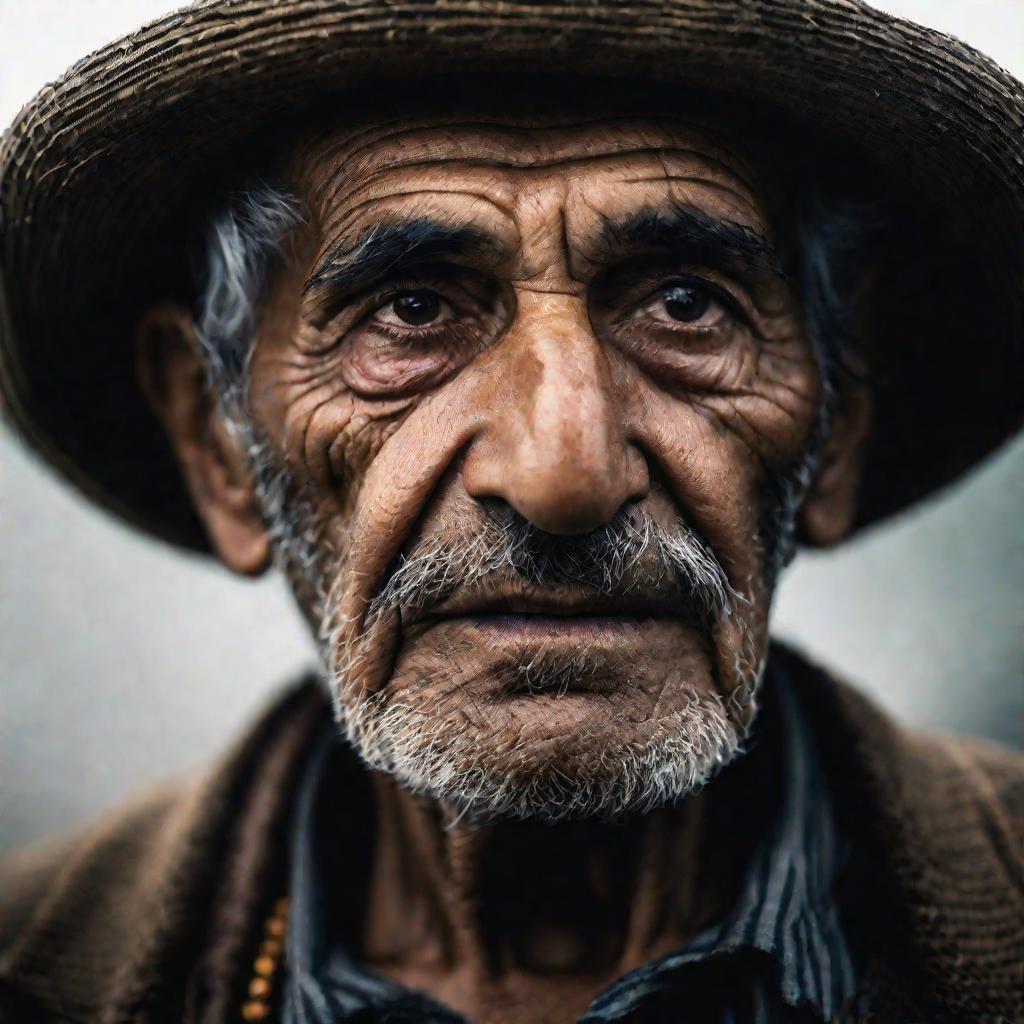 Старый цыган в традиционной шляпе сурово смотрит в камеру, требуя ответа, почему к цыганам относятся неравноправно.
