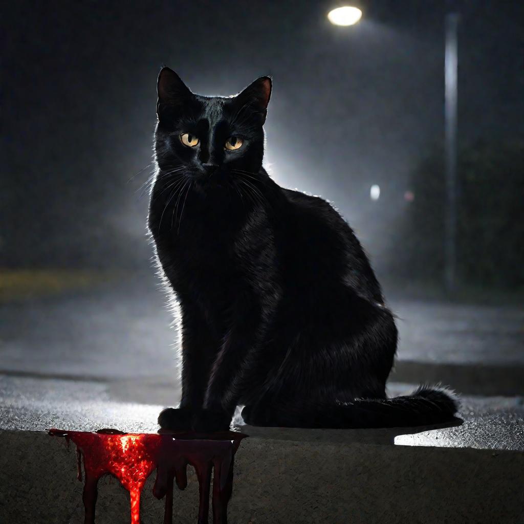 Черный кот какает кровью ночью