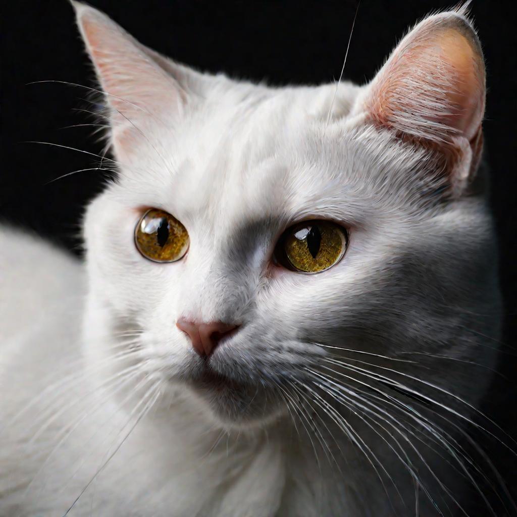 Портрет белой кошки с одним расширенным зрачком