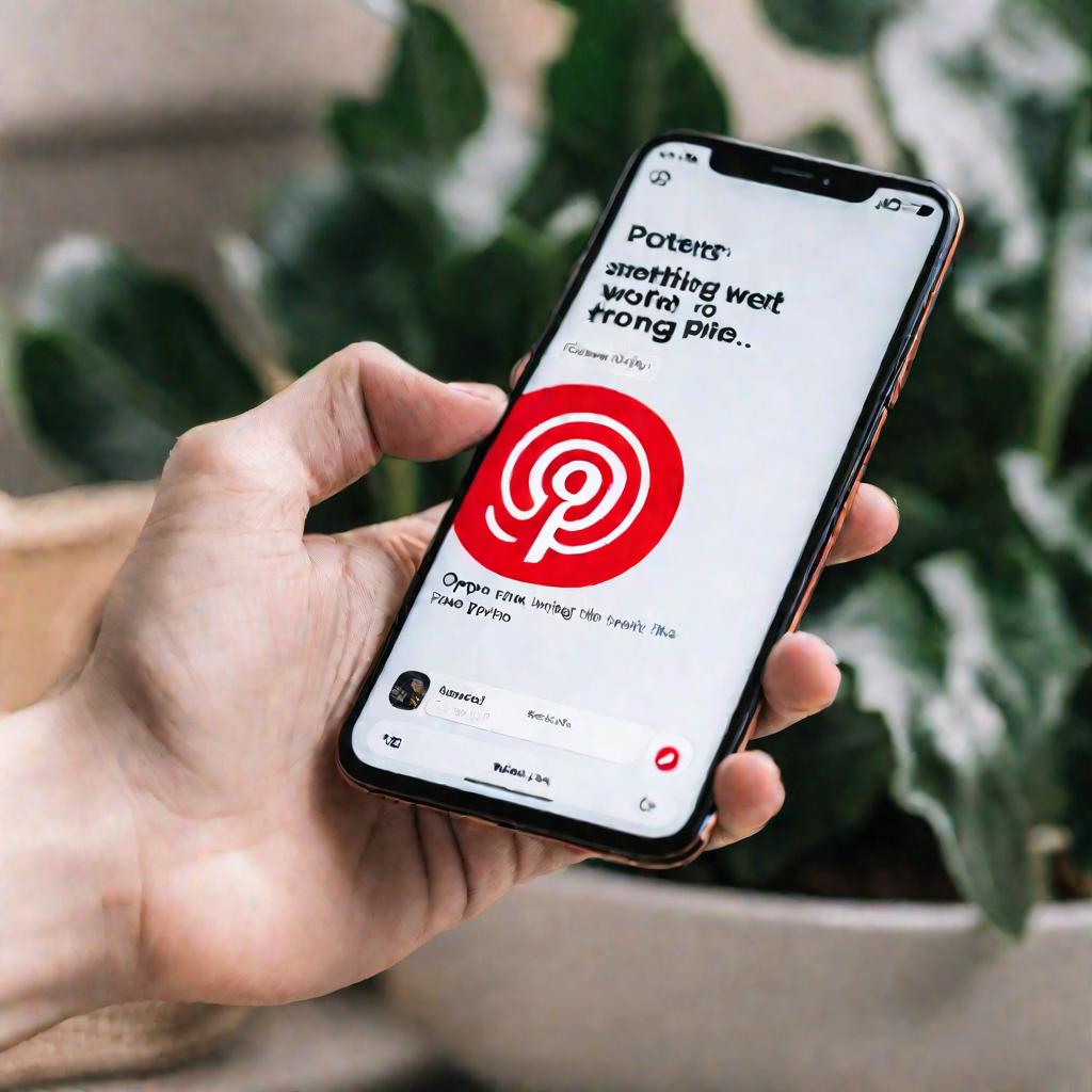 Смартфон с приложением Пинтереста, где вместо ленты отображается сообщение об ошибке