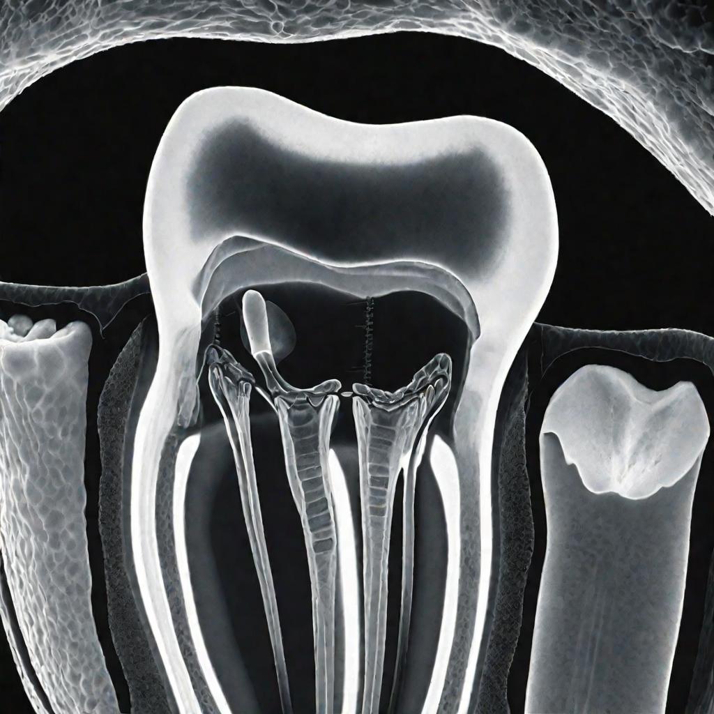 Рентгеновский снимок зуба с глубокой кариозной полостью