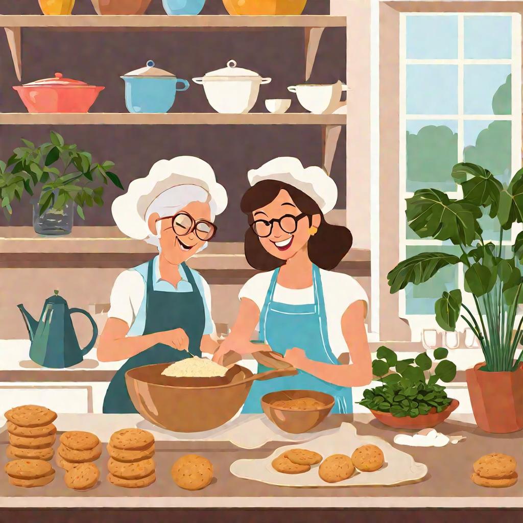 Бабушка и внучка готовят печенье