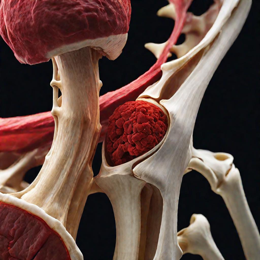 Сустав между двумя костями и красная мышечная ткань