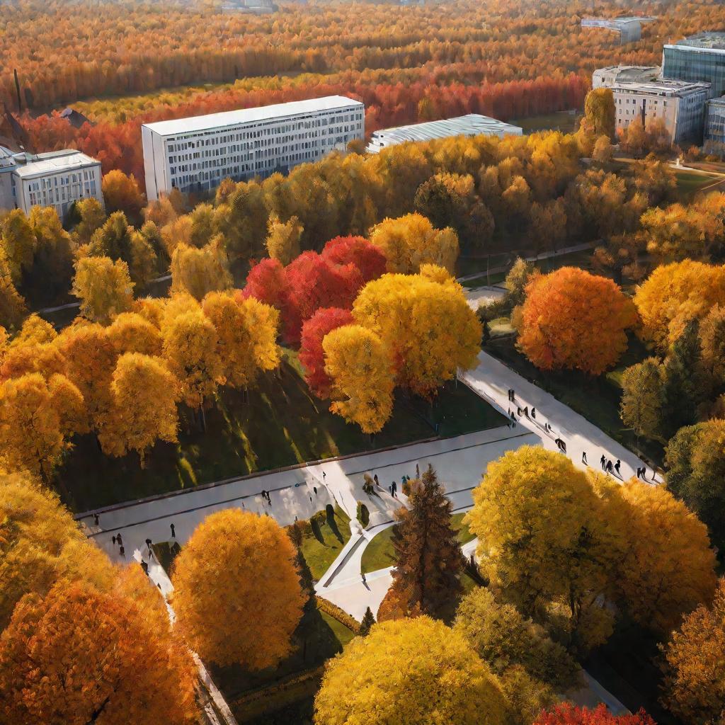 Осенний солнечный день в кампусе Института национального права и безопасности РАНХиГС в Москве.