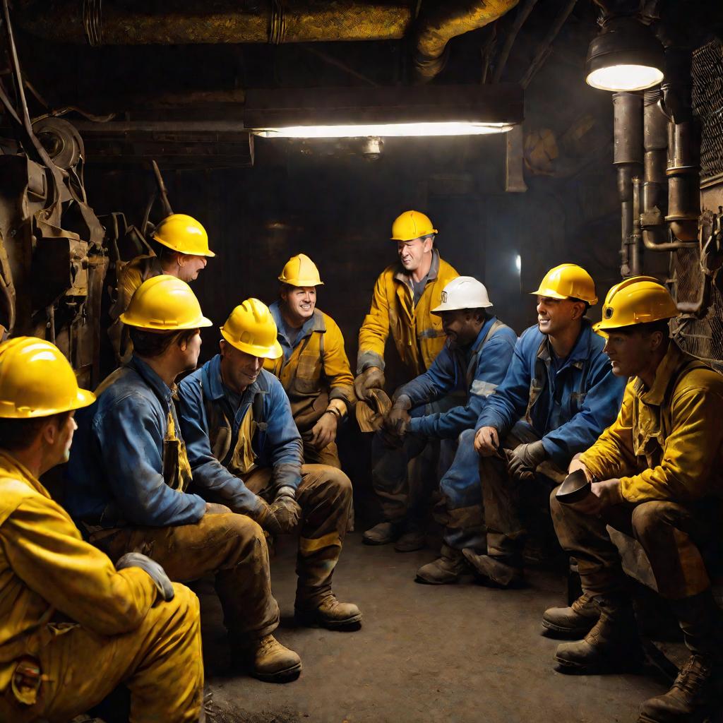 Группа шахтеров в раздевалке после смены