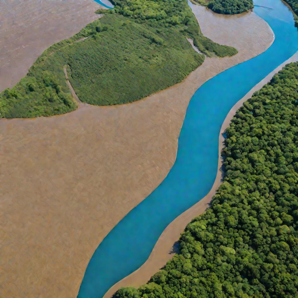 река с темной и светлой водой