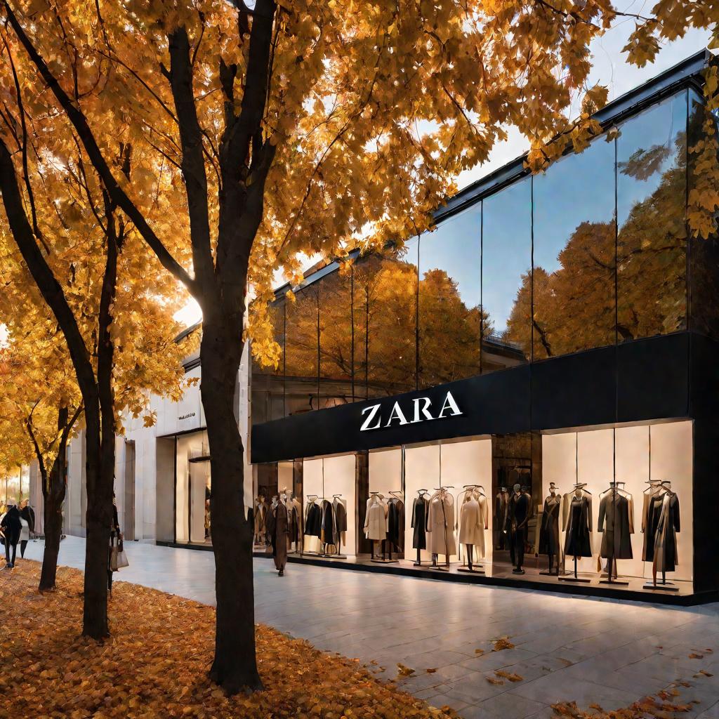 Внешний вид магазина Zara на фоне осенних деревьев