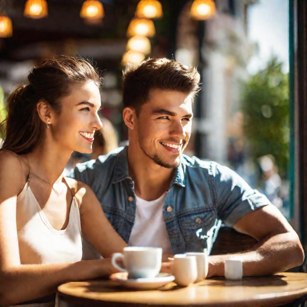 Парень и девушка флиртуют взглядами в кафе