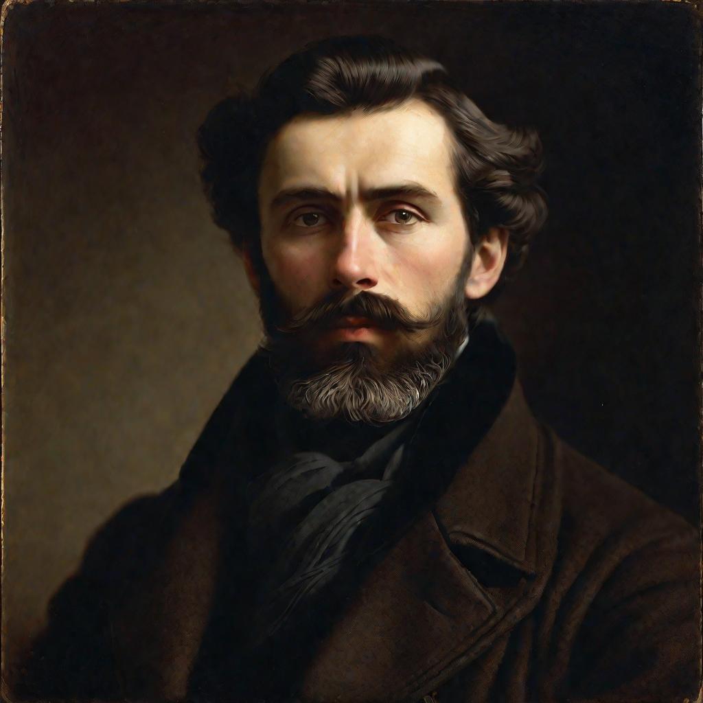 Портрет русского интеллектуала 19 века с пронзительным взглядом в драматичном освещении