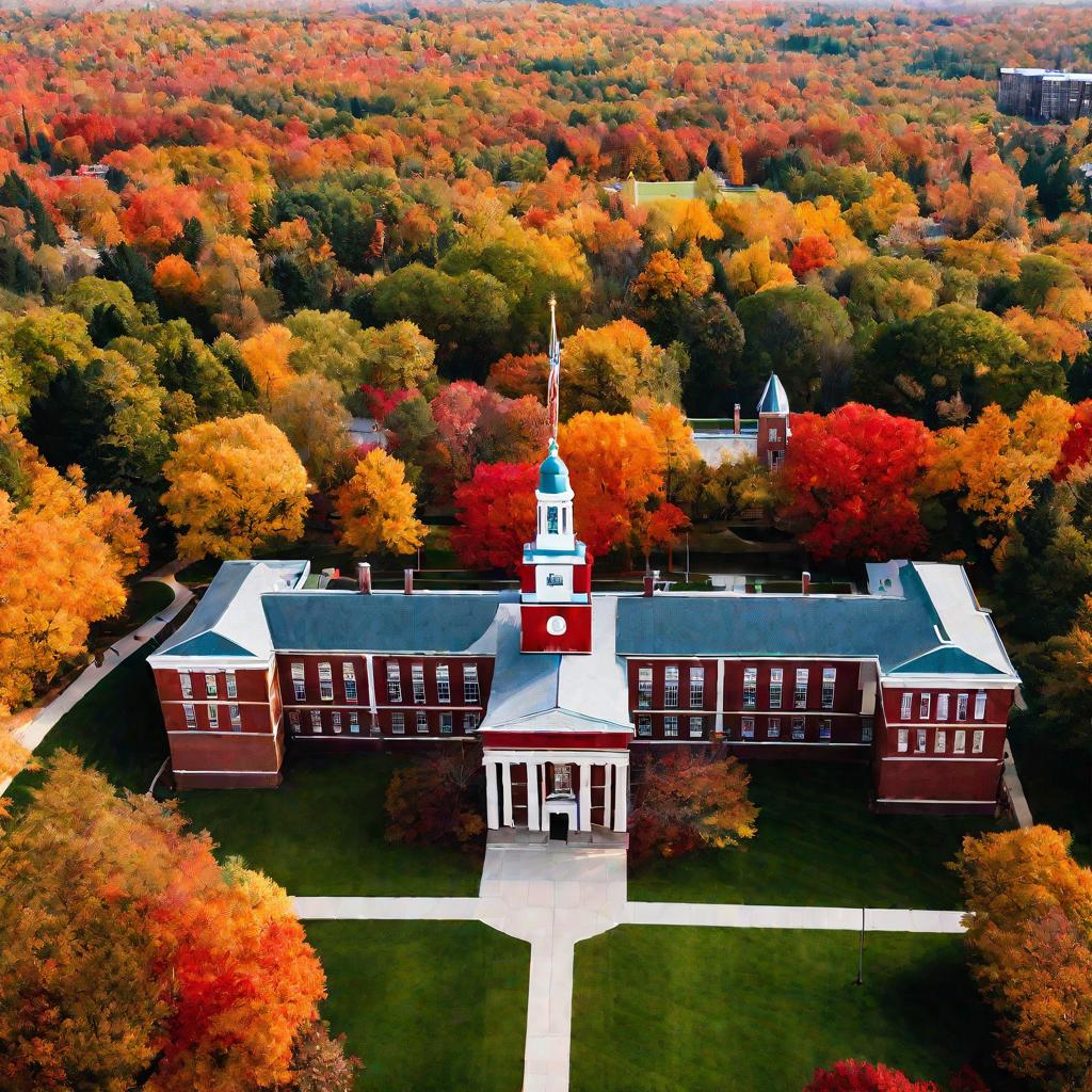Панорамный вид колледжа осенью