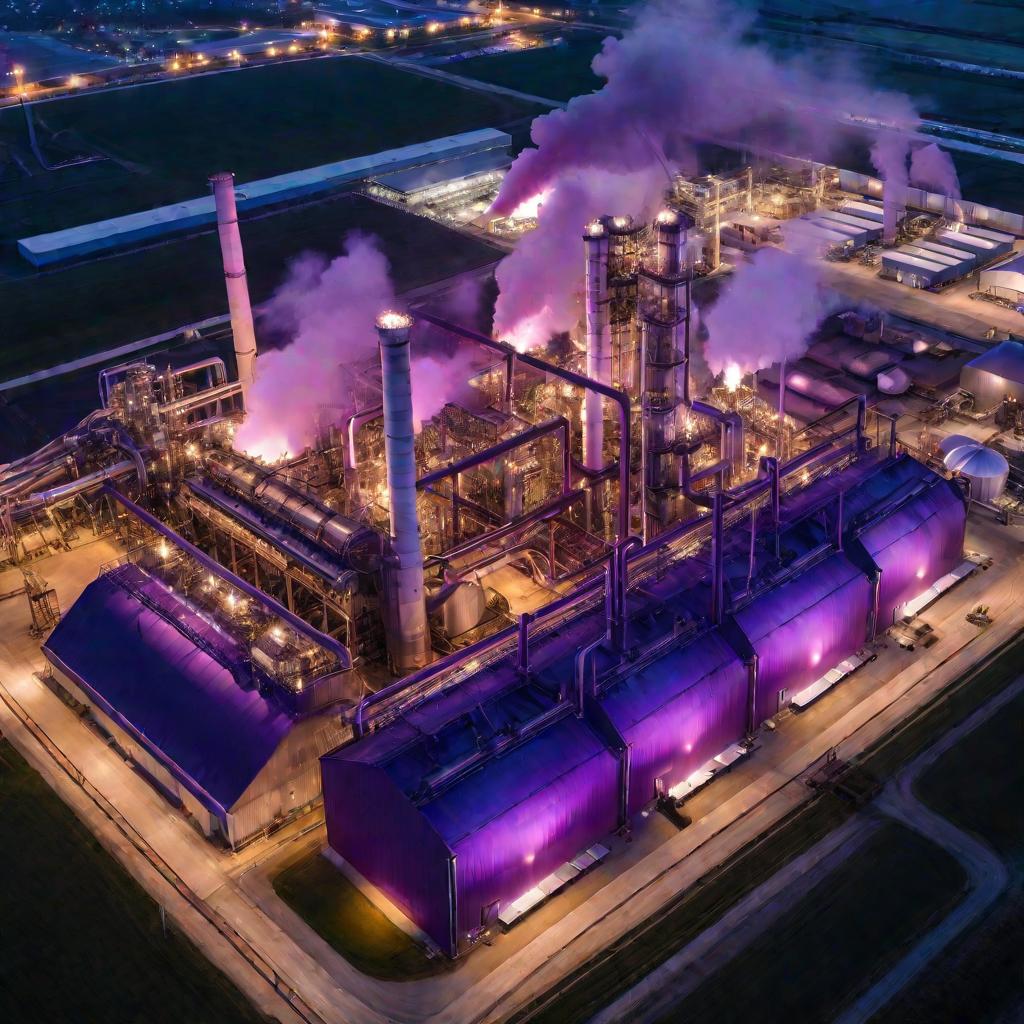Завод выбрасывает фиолетовый дым