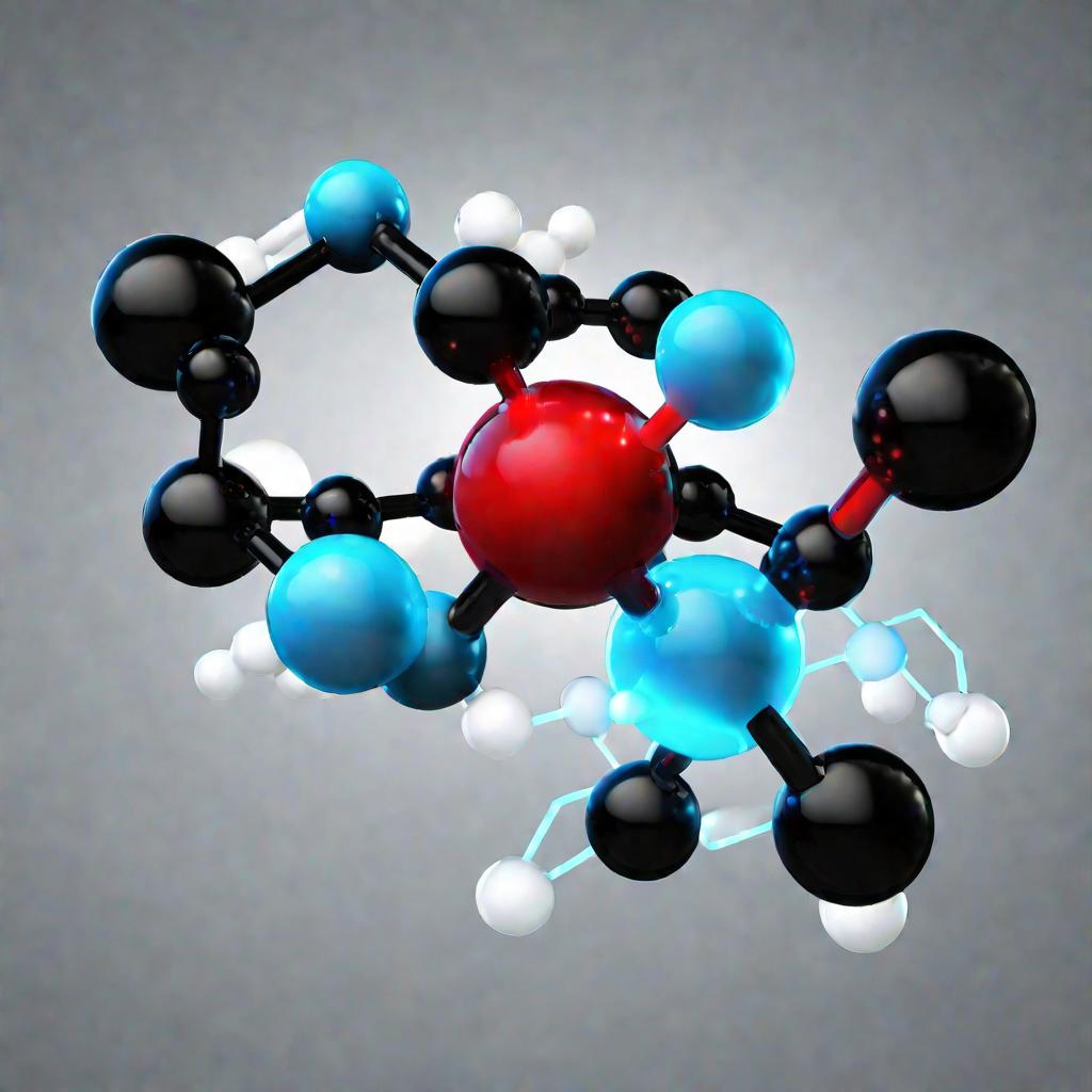Яркая цифровая иллюстрация структурной формулы гексановой кислоты на темном фоне