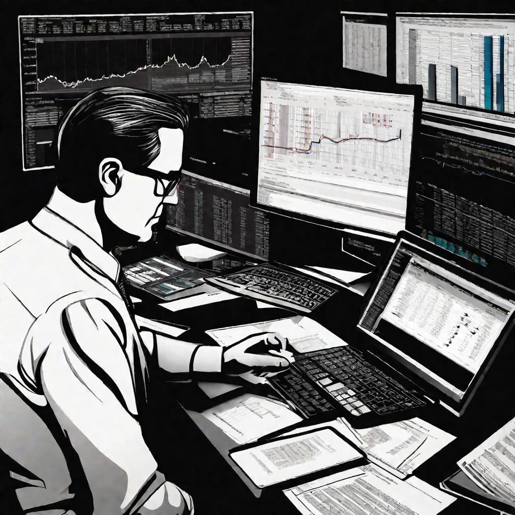 Бухгалтер анализирует финансовые отчеты на экране компьютера