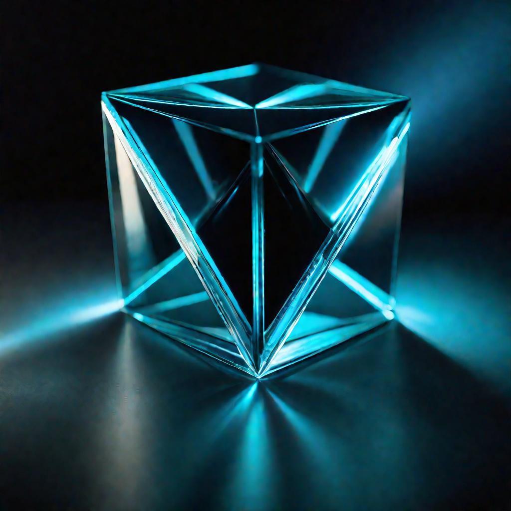Голубая светящаяся диагональ внутри четырехугольной призмы